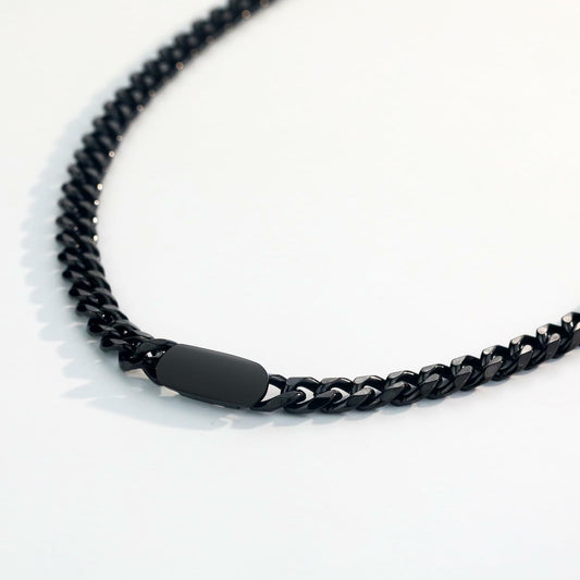 WINFY Cuban Link Necklace Men 6.5mm 18+2in Stainless Steel Black