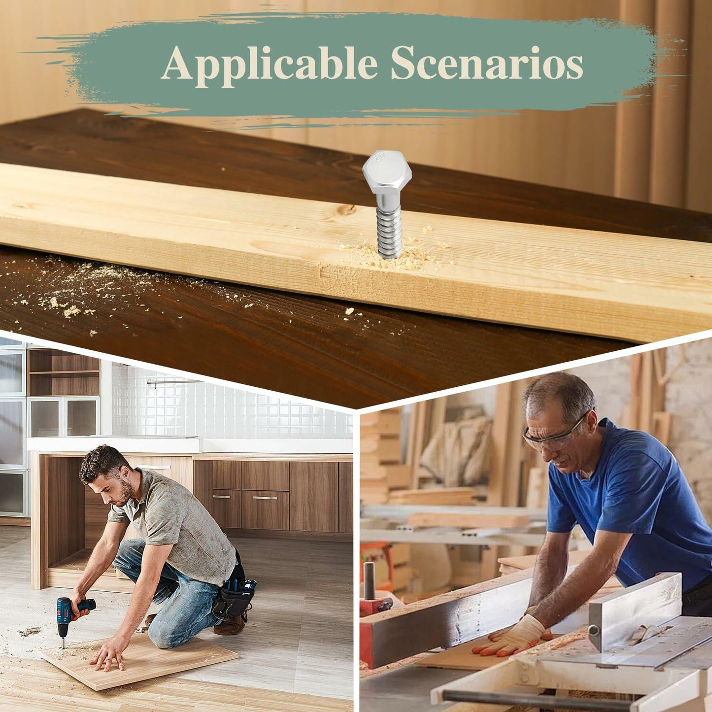 GOHODOMINO 5/16"x3" Hex Head Lag Screws Stainless Steel 304 20Pcs