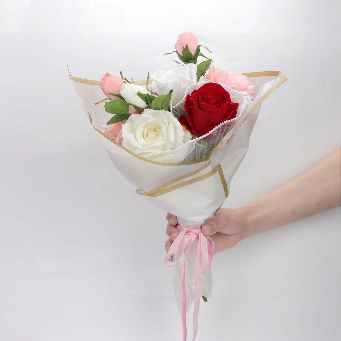 XIHIRCD 5 Yards Pearl Flower Wrapping Mesh Paper White Wavy Net Yarn