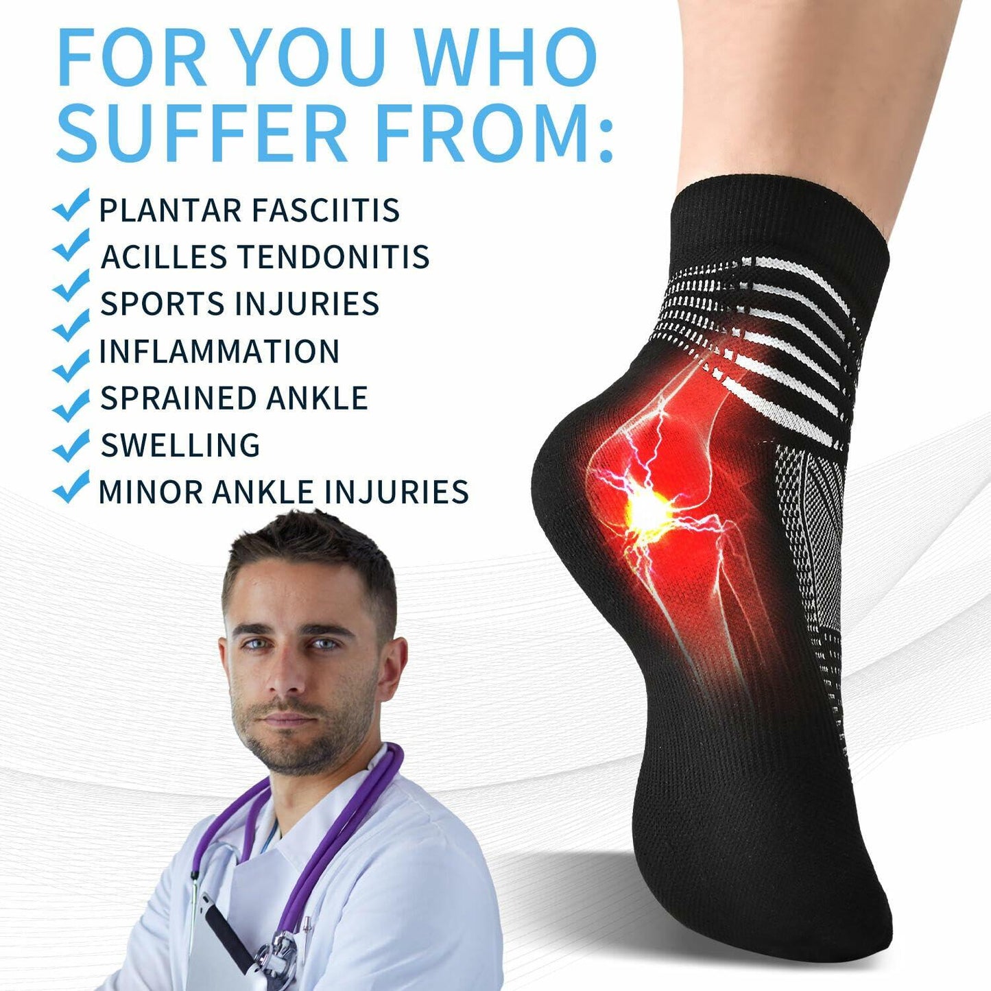 IRAMY Compression Ankle Socks 3 Pairs Black White Grey Size L