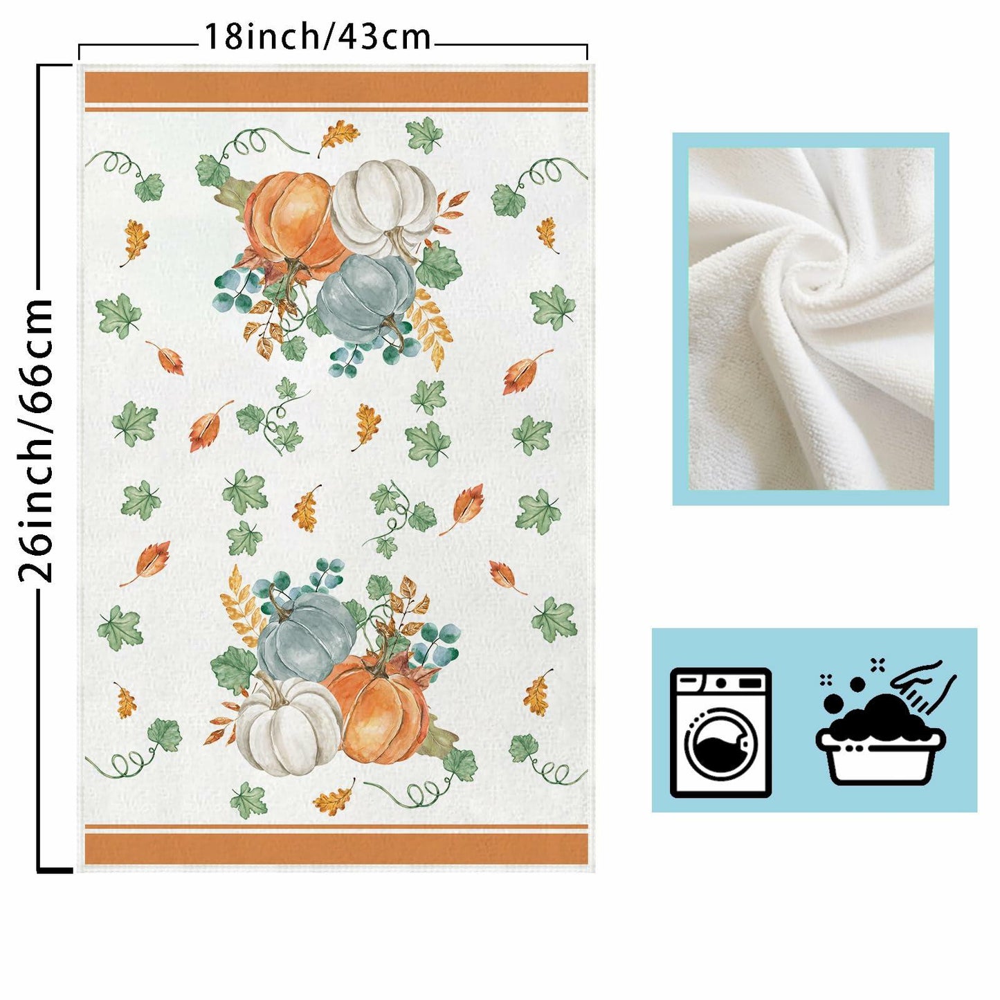 XCHI Fall Pumpkin Striped Dish Towels 18x26 Inch Colored Set of 4