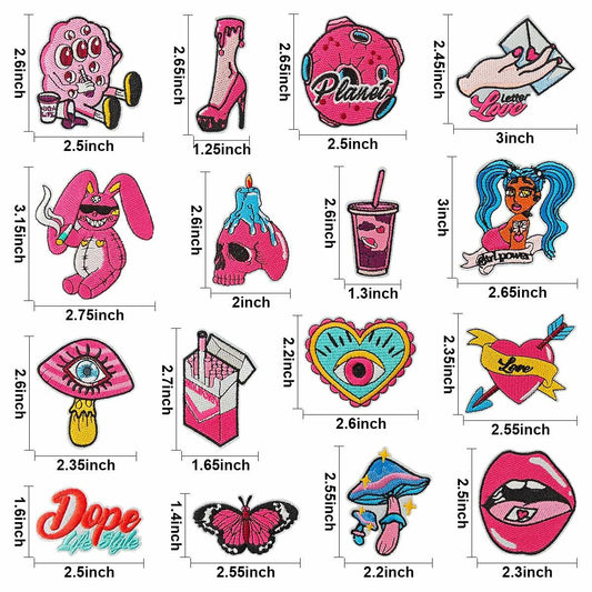 ELEFOCUS 16Pcs Pink Iron-on Patches Applique for Clothing