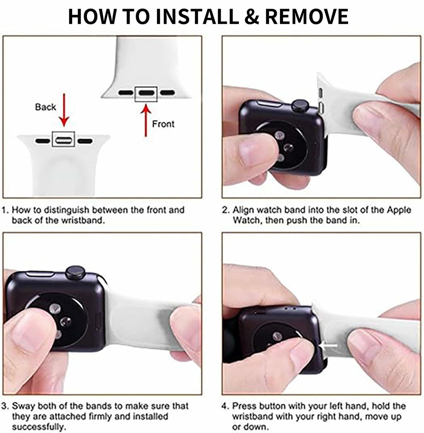 GSDUGYBG Sports Silicone Watch Band Waterproof Black Compatible 38-49mm