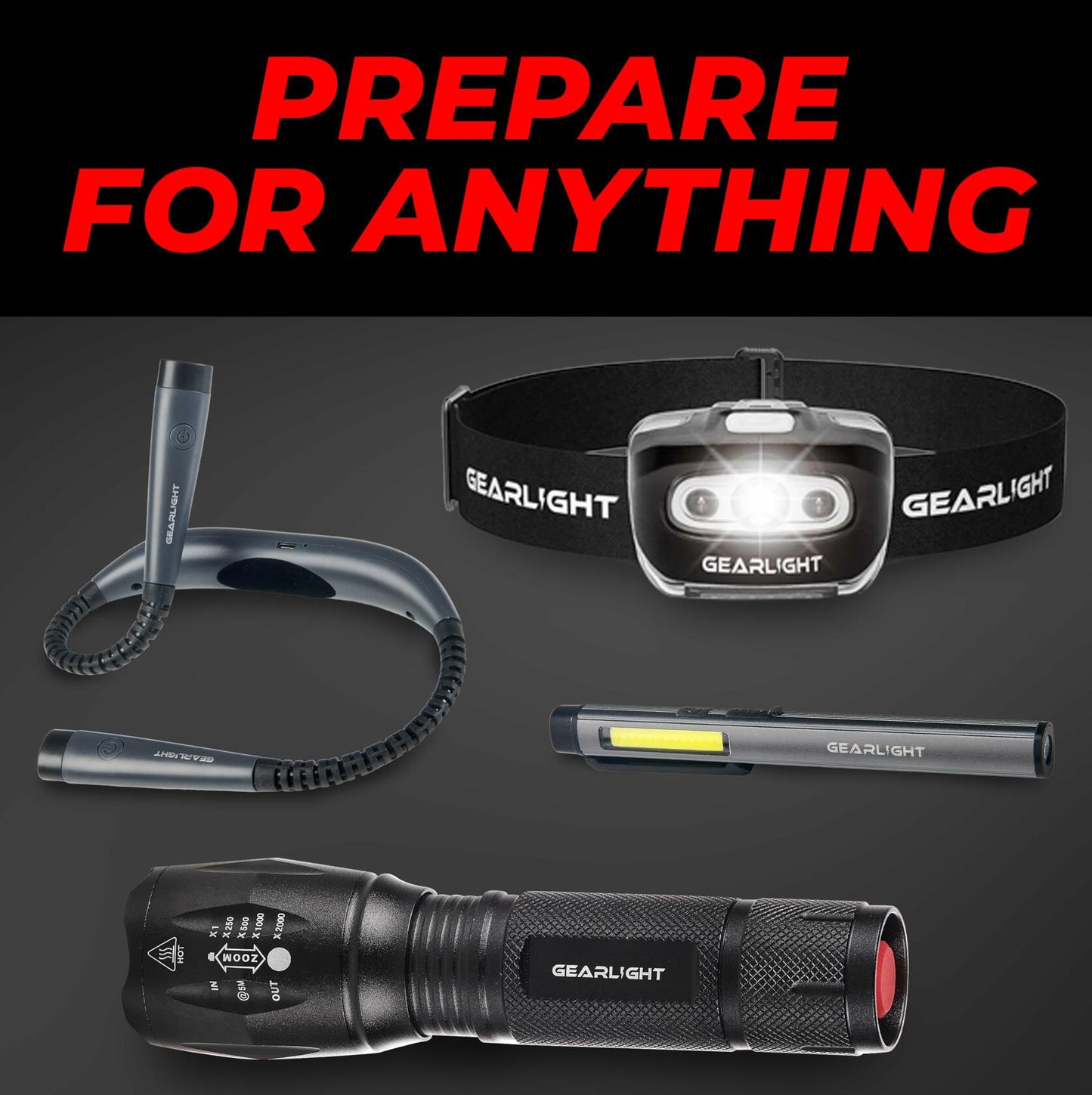 GearLight Rechargeable Hands-Free Book Light Adjustable LED Gray Pack 1