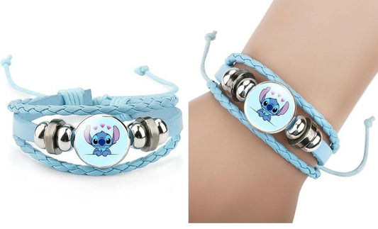 Stitch Travel Cosmetic Bag Blue Faux Leather 8.3x4x4.9in Mirror Bracelet