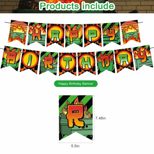 McbeAn Dumpster Fire Birthday Party Supplies Banner Cake Topper Balloons
