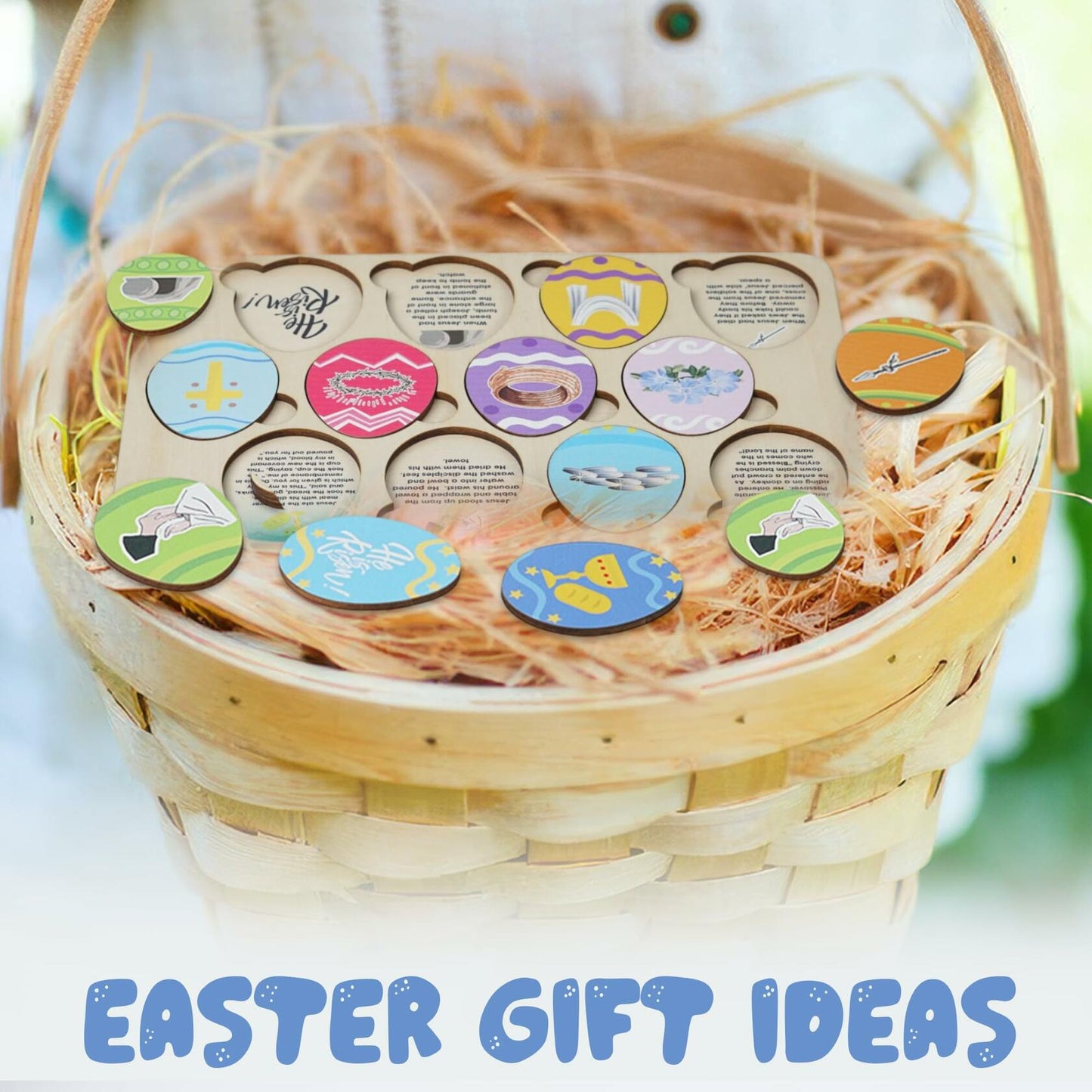 KATINAT Easter Story Wooden Eggs Set 12pcs Easter Story Puzzle Small