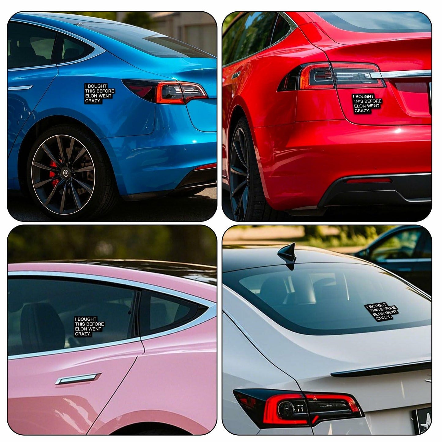 Tesla Bumper Sticker Anti Elon Musk 2 Pack 4x2.7in Black Reflective Vinyl