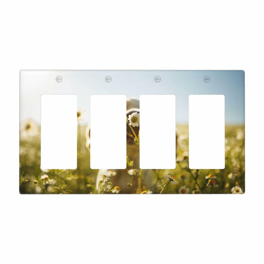 Wpshijia 4 Gang Light Switch Cover Wild Daisy Puppy Outdoor Wall Plate
