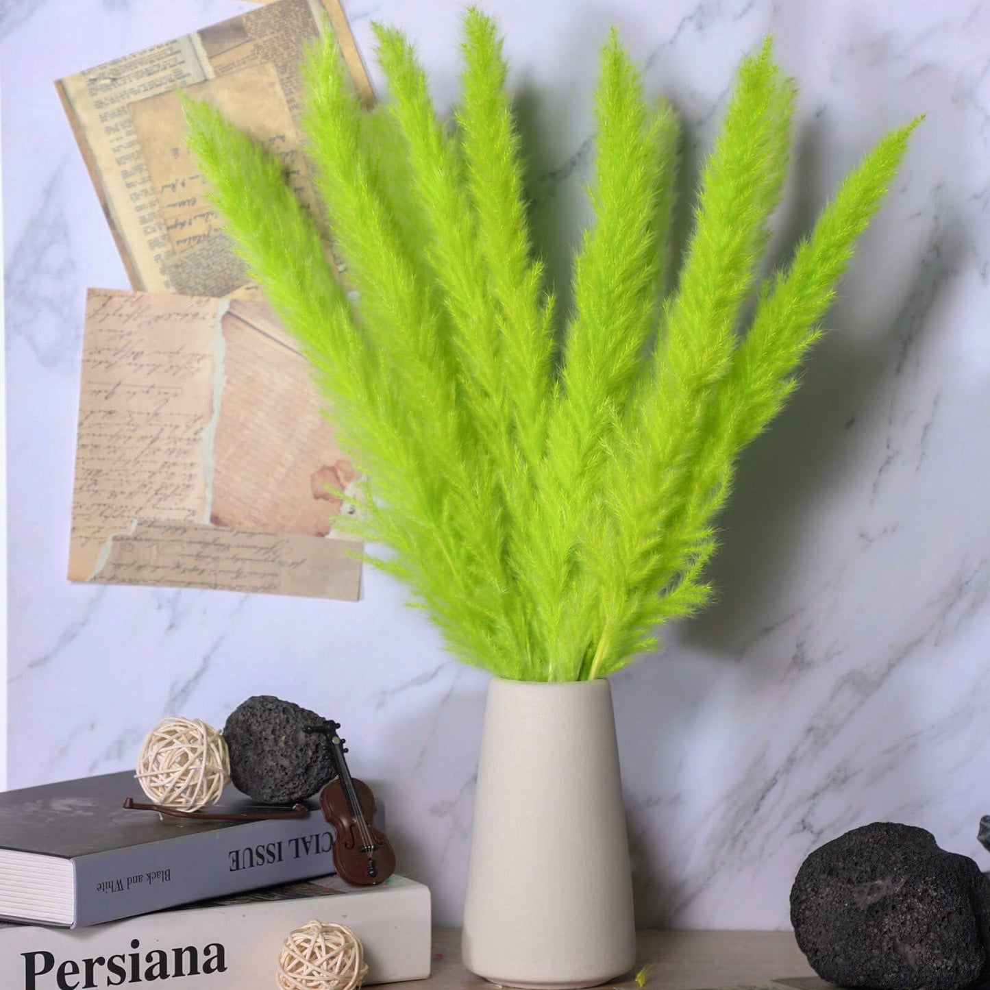 CeiooCei Colorful Pampas Grass Decor 17" White Yellow Light Green Dried