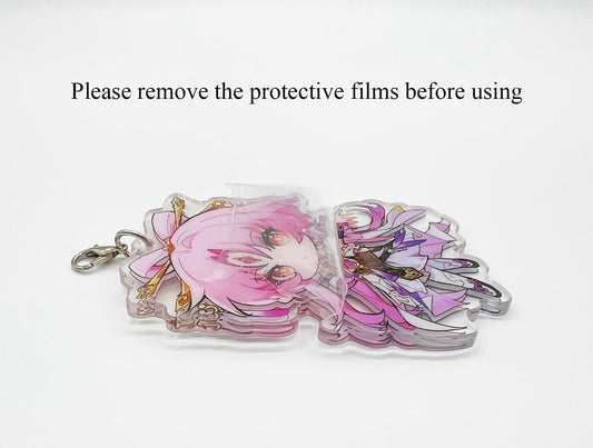 YJacuing Honkai Star Rail Chibi Cute Acrylic Stand Figure Keychain Pink Fu Xuan