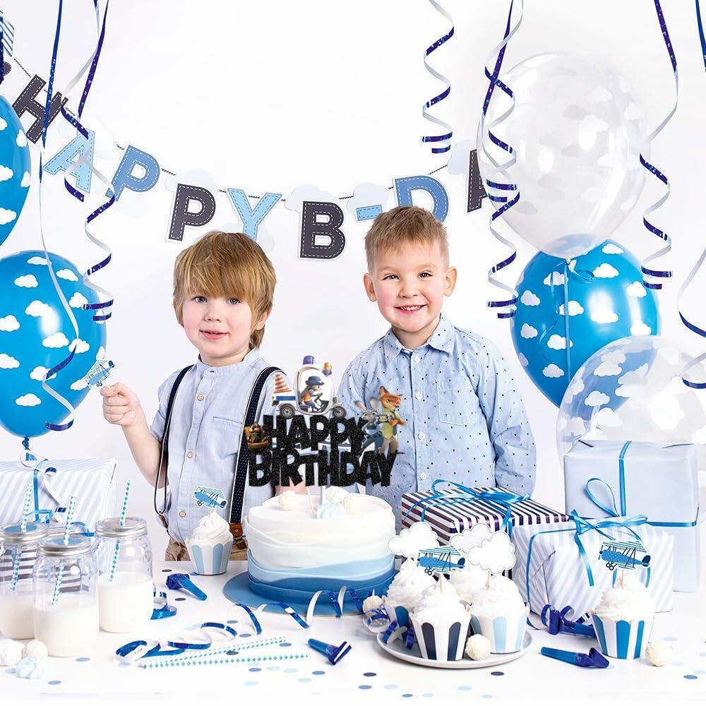 huizebaozhuang Zoo Birthday Party Cake Topper Double-Sided Black Cardboard