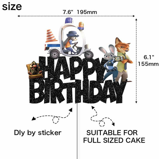 huizebaozhuang Zoo Birthday Party Cake Topper Double-Sided Black Cardboard