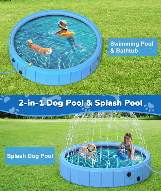 EPN Large Foldable Dog Pool 79" Heavy Duty PVC Non-Slip Blue