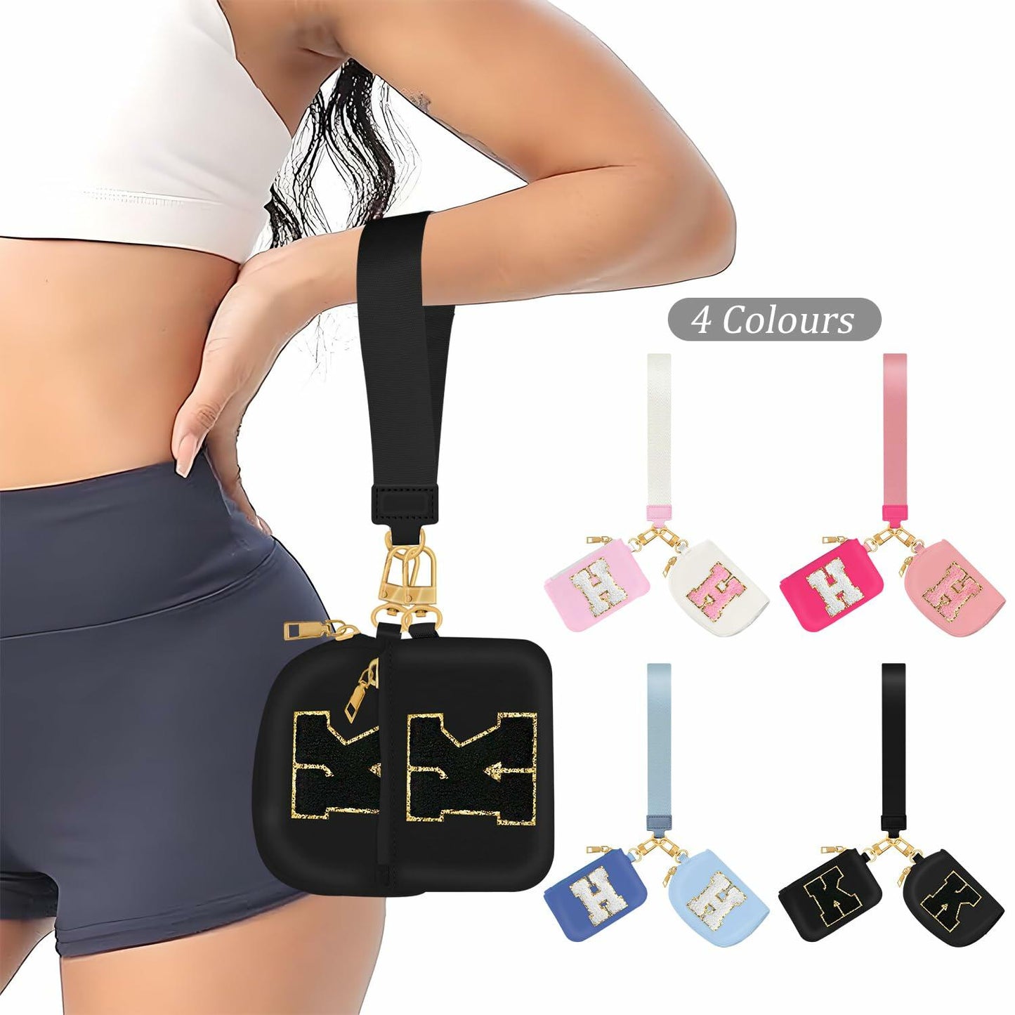 ARIKJ Initial Wristlet Wallet Dual Pouch Mini Coin Purse Black B