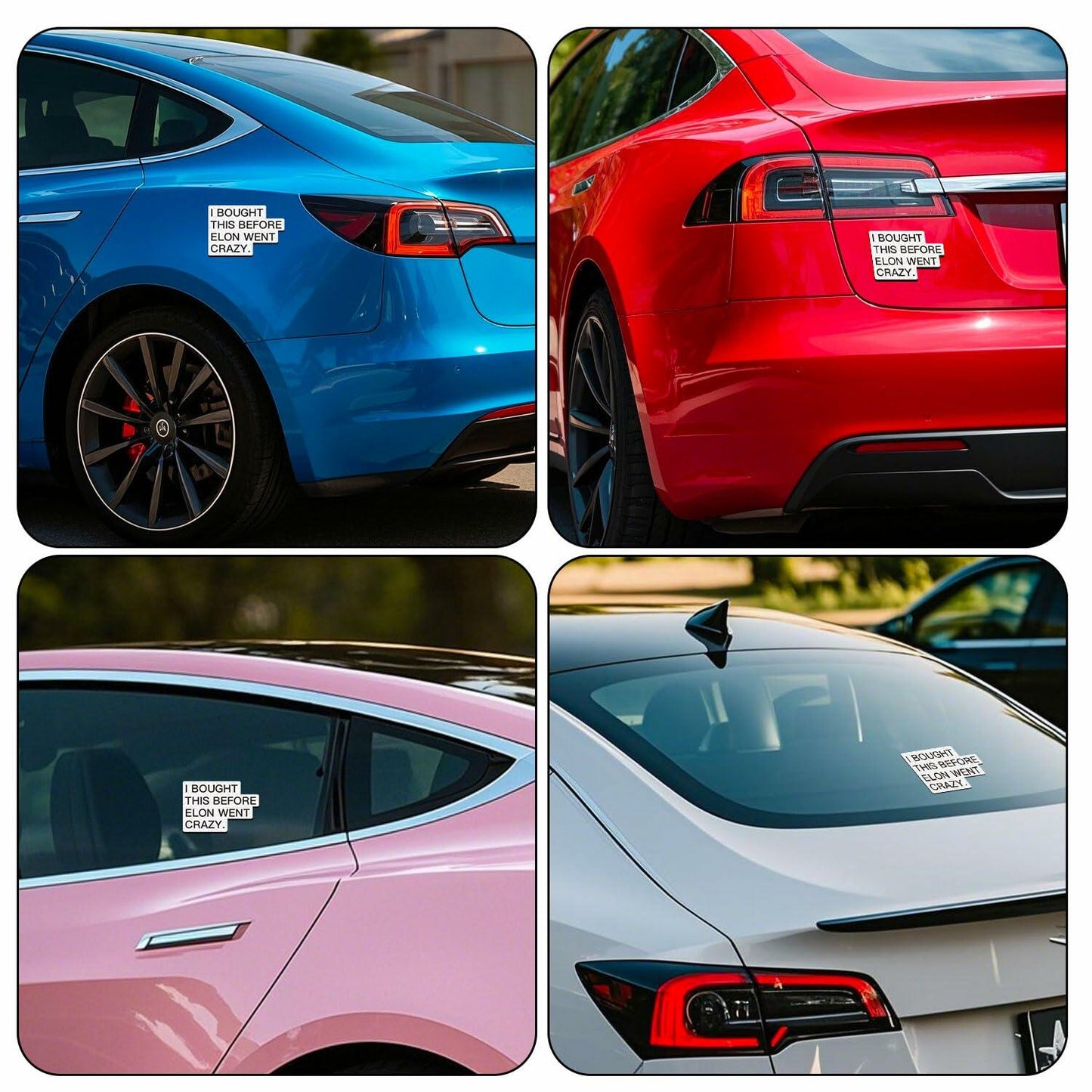 Tesla Anti Elon Musk Bumper Sticker 2 Pack 4x2.7in White Reflective Vinyl