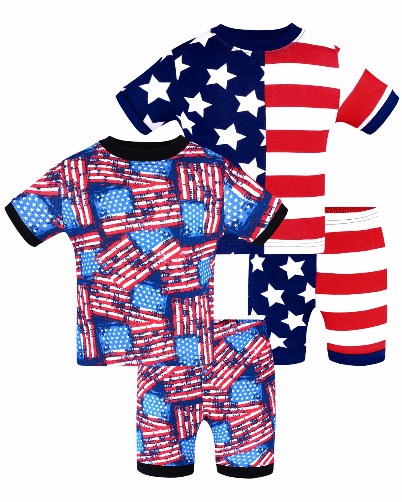 DAUGHTER QUEEN Girls 4th of July American Flag Cotton Pajamas 4pcs Size 8