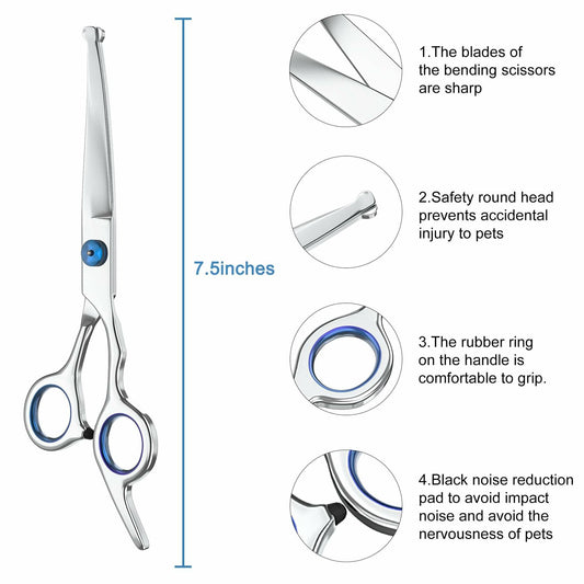 JRVT Pets vv 7.5" Curved Dog Grooming Scissors Stainless Steel Light Weight