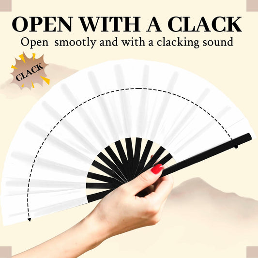 Joyclub 13" Bamboo Folding Hand Fan Large Clack Fan White for Kungfu