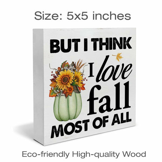 Heijie Fall Wood Box Sign Art Farmhouse Autumn Pumpkin Decor 5x5 Inches