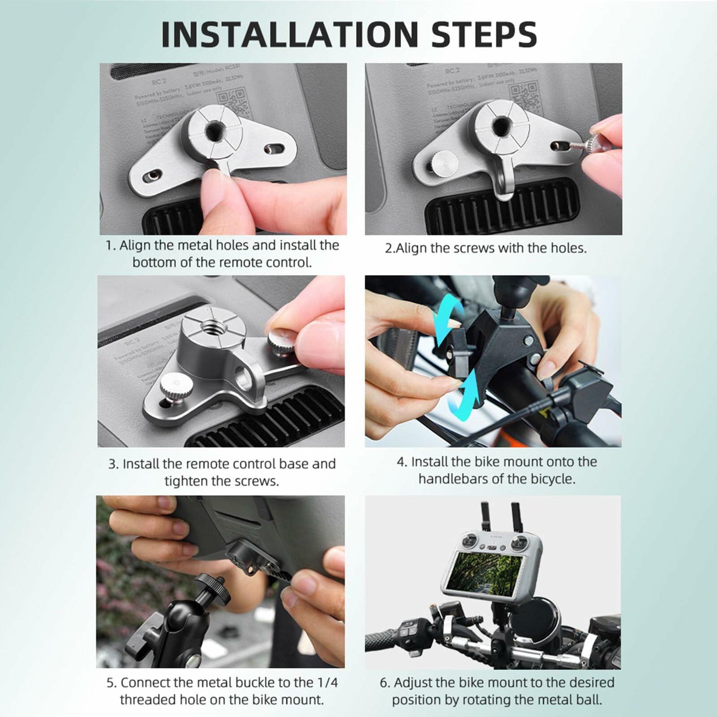 Metal Bike Handlebar Mount Adapter for DJI OSMO Pocket 3 Action 4 RC2