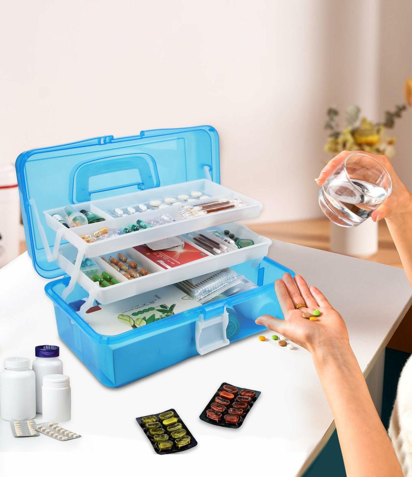 Qudqju 3-Layer Small Tackle Box Organizer with Handle Blue