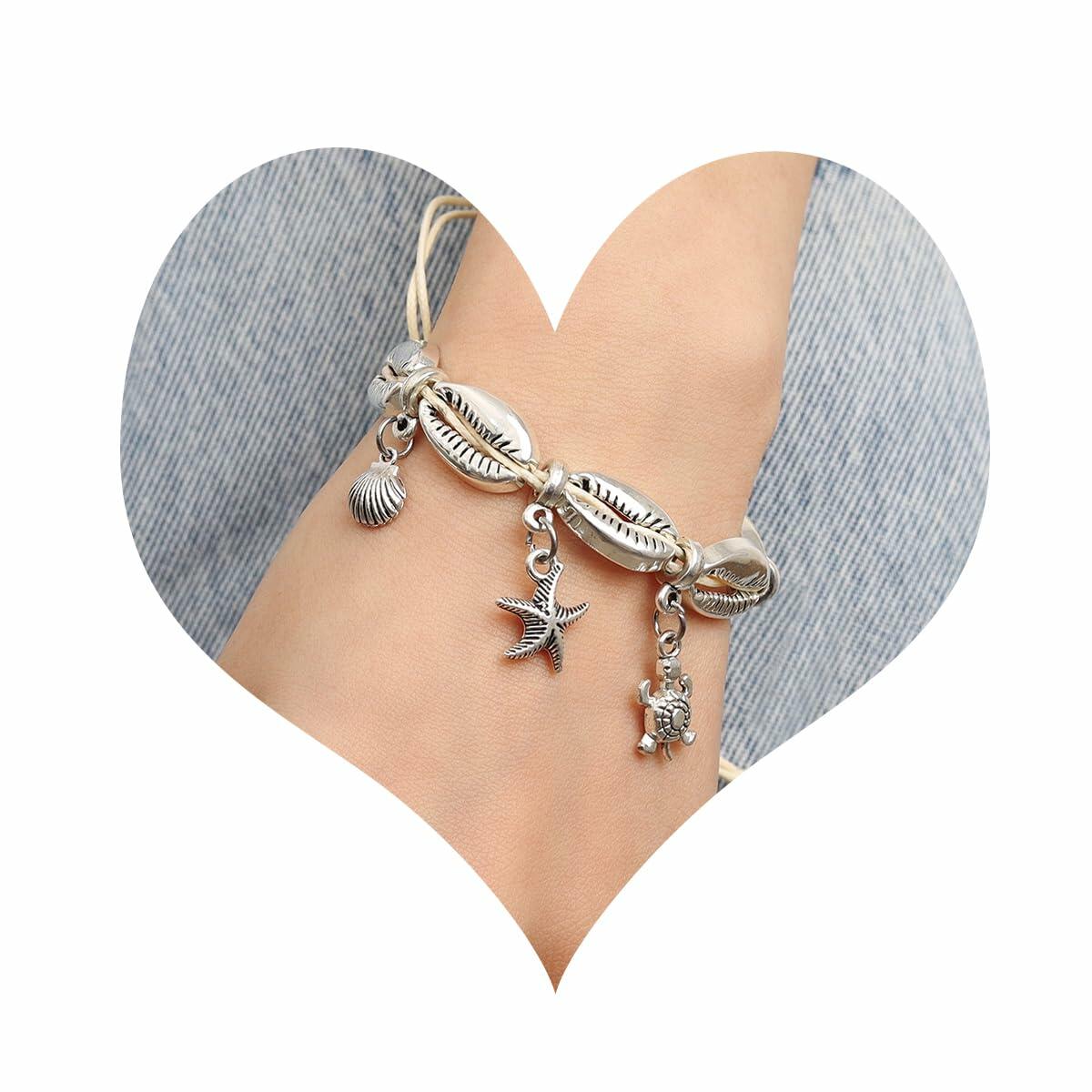 Bethynas Bohemian Shell Beads Pendant Adjustable Anklet Bracelet Silver