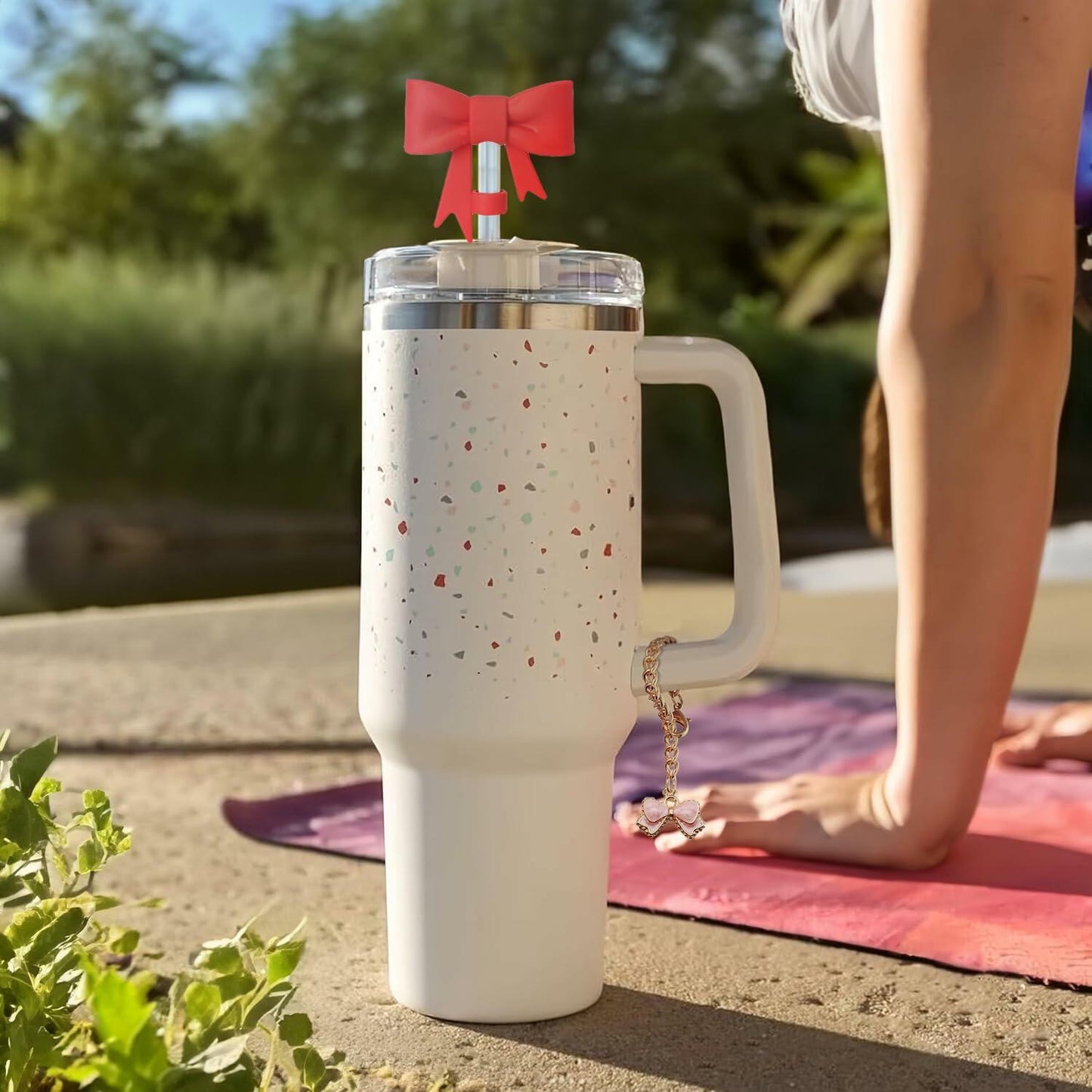 PandoreBox 4 Pcs Bow Knot Straw Lids & Charms for 30oz/40oz Cups White03