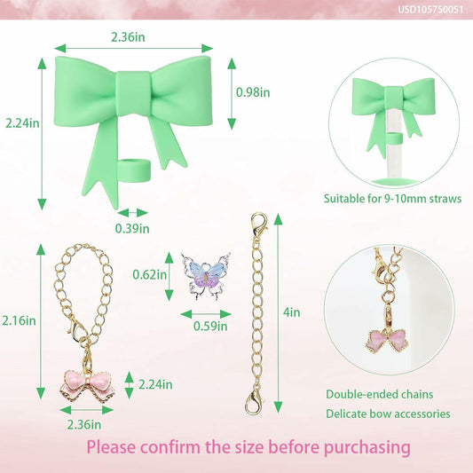 PandoreBox 4 Pcs Bow Knot Straw Lids & Charms for 30oz/40oz Cups White03