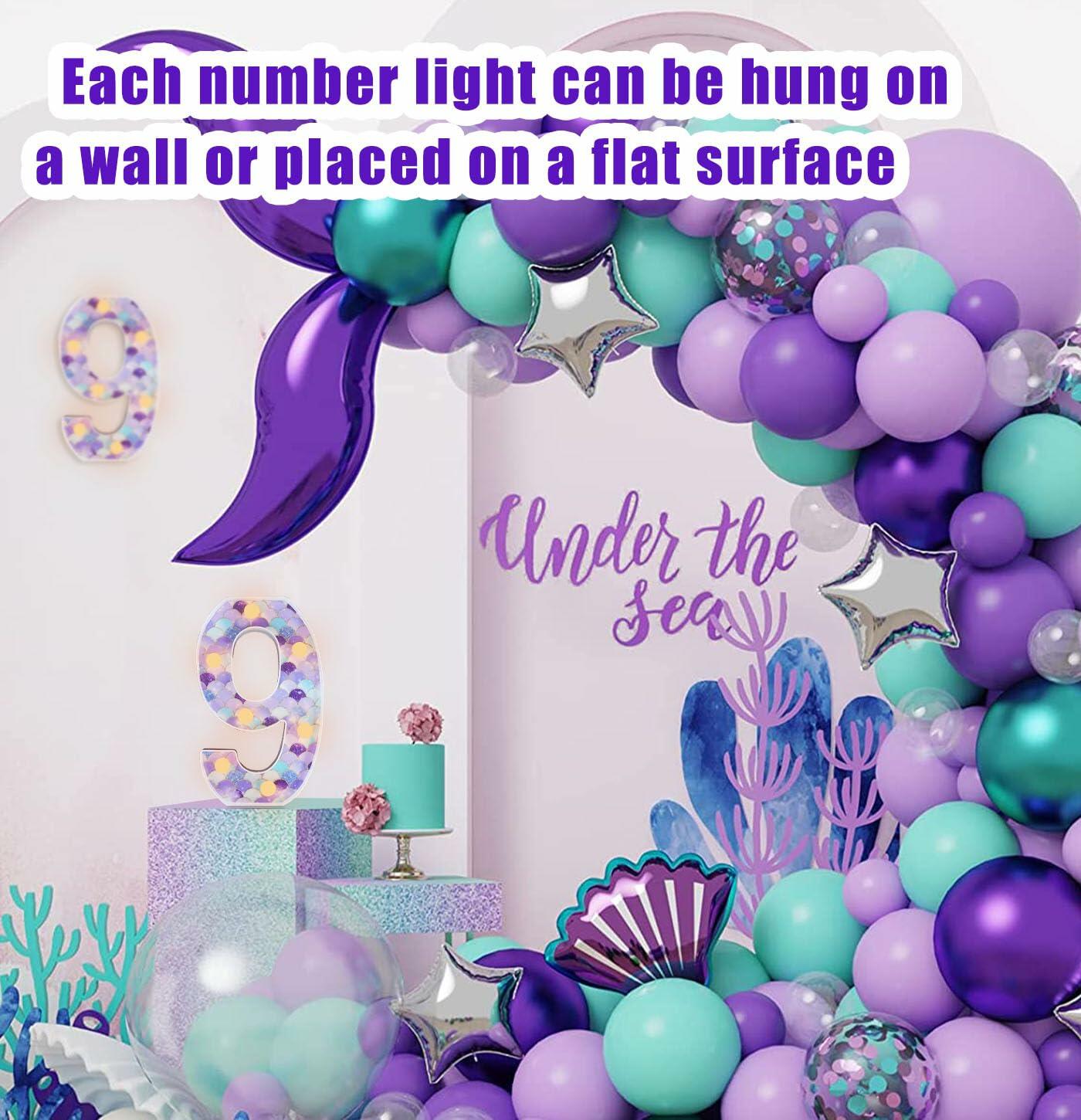 MUNILAIL Mermaid Birthday Number 9 Light Up Sign Plastic Party Decor