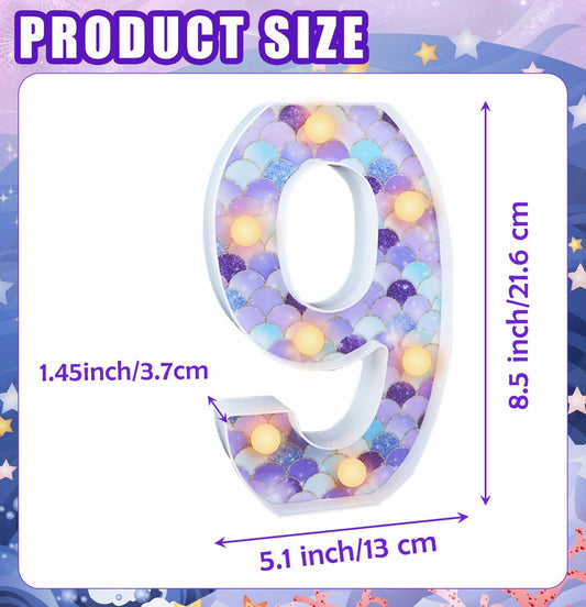 MUNILAIL Mermaid Birthday Number 9 Light Up Sign Plastic Party Decor