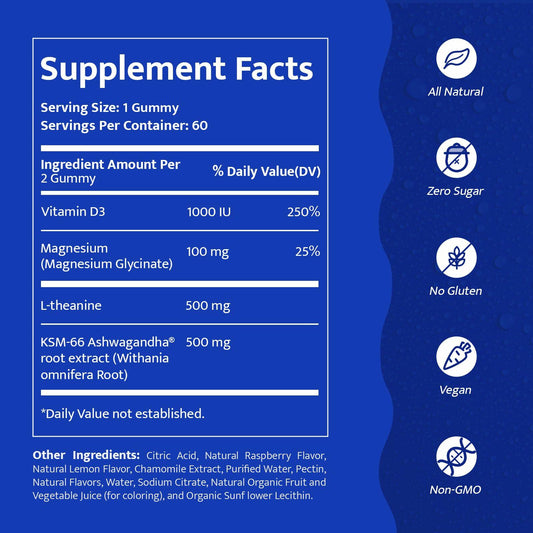 KAIAGERBE TOTAL HEALTH Magnesium Glycinate Gummies 100mg Ashwagandha 60 Ct