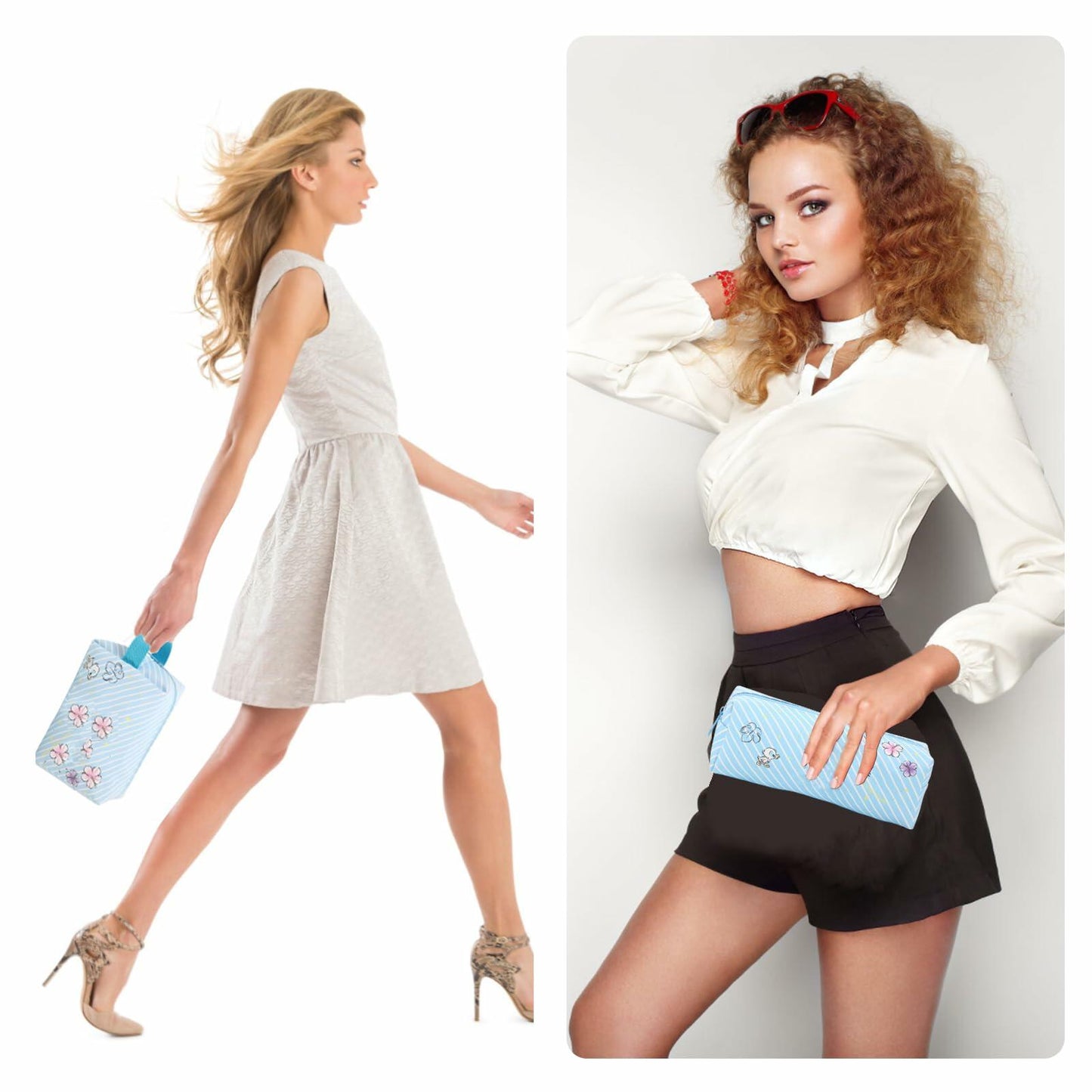 LOYEJEGL Travel Cosmetic Bag with Double Sided Mirror & Brush Bag Blue