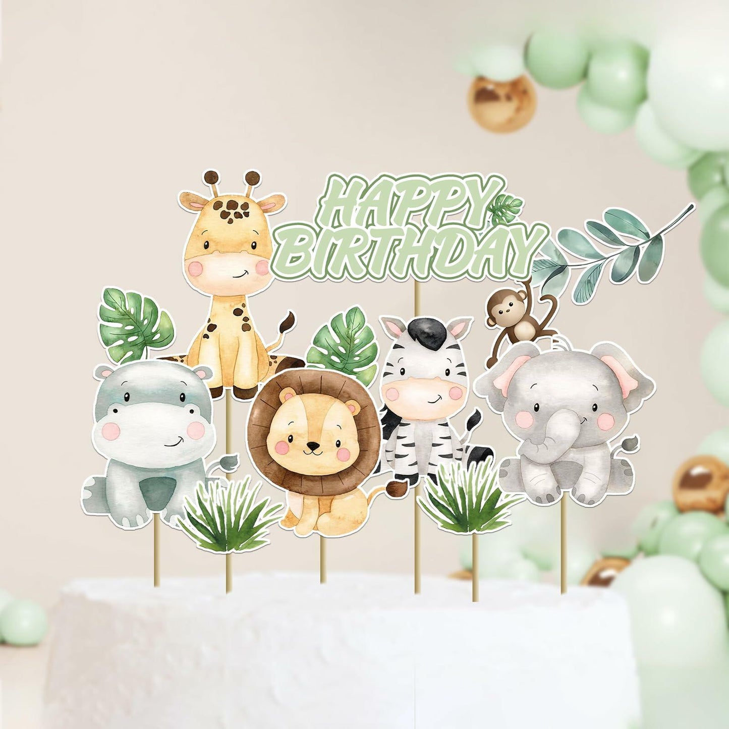 Usoway Jungle Animal Cake Topper Safari Wild Animals Pastel Cardstock
