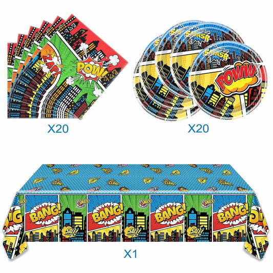 Generic 41pcs Blue Superheroes Birthday Party Tableware Plates Napkins Cloth
