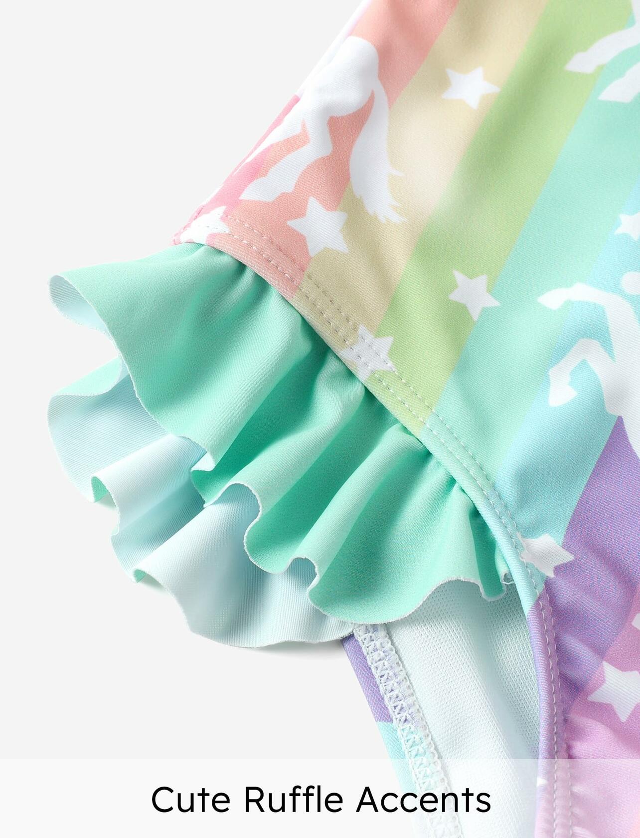 PATPAT Baby Girl Unicorn Ruffle One Piece Swimsuit Aqua Green Size 3-6M