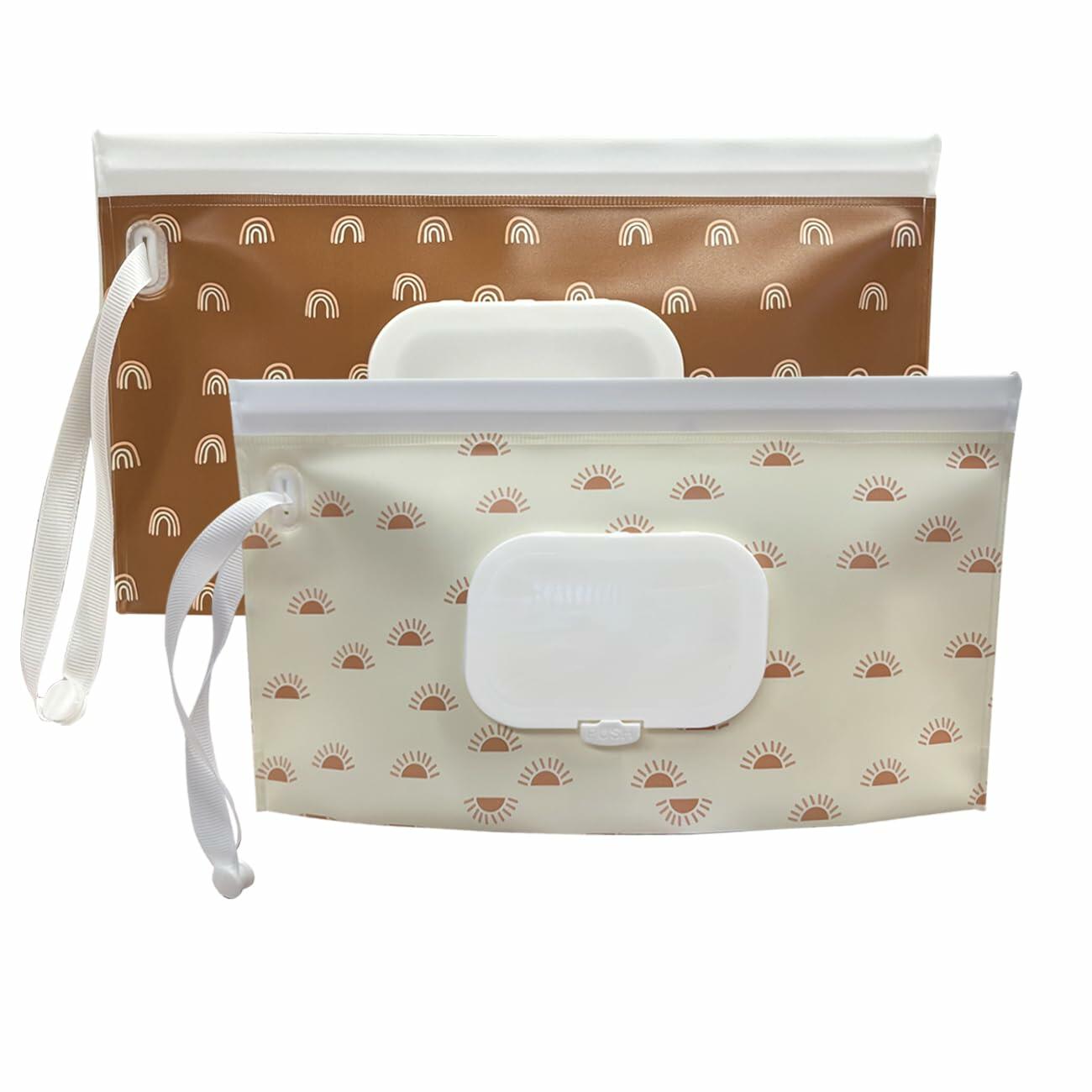 lethooly Baby Wipe Holder 2-Pack Portable Refillable Case Bohemian Sun & Rainbow