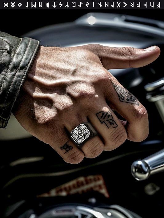 FaithHeart Men's Biker Ring Norse Runes Jewelry Gift for Boyfriend Size 11