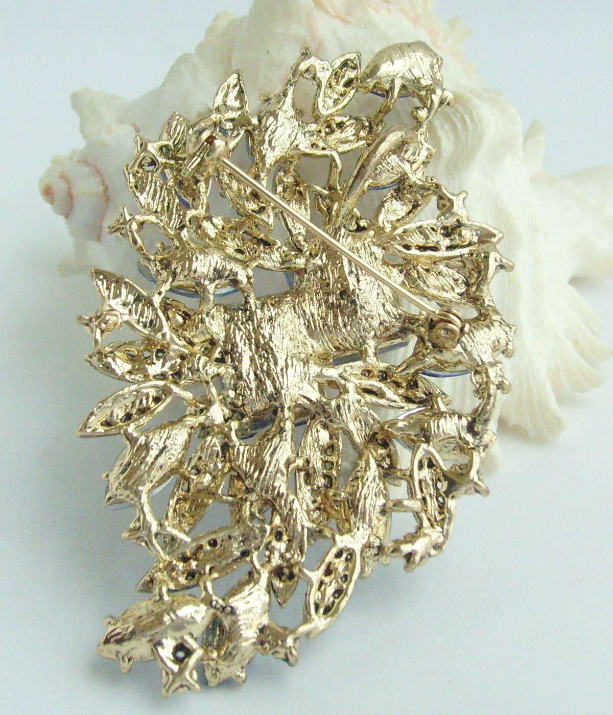Sindary Austrian Crystal Flower Brooch Pin Gold-Tone Clear 3.94"