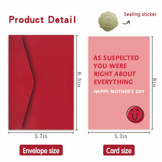 Detuca Humor Mother's Day Card for Mom Funny As Suspected 1 Count DTK-74