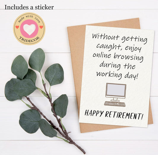 TRIDECOR Funny Retirement Card 5x7 inch Folded Vintage Letter Print w/Envelope