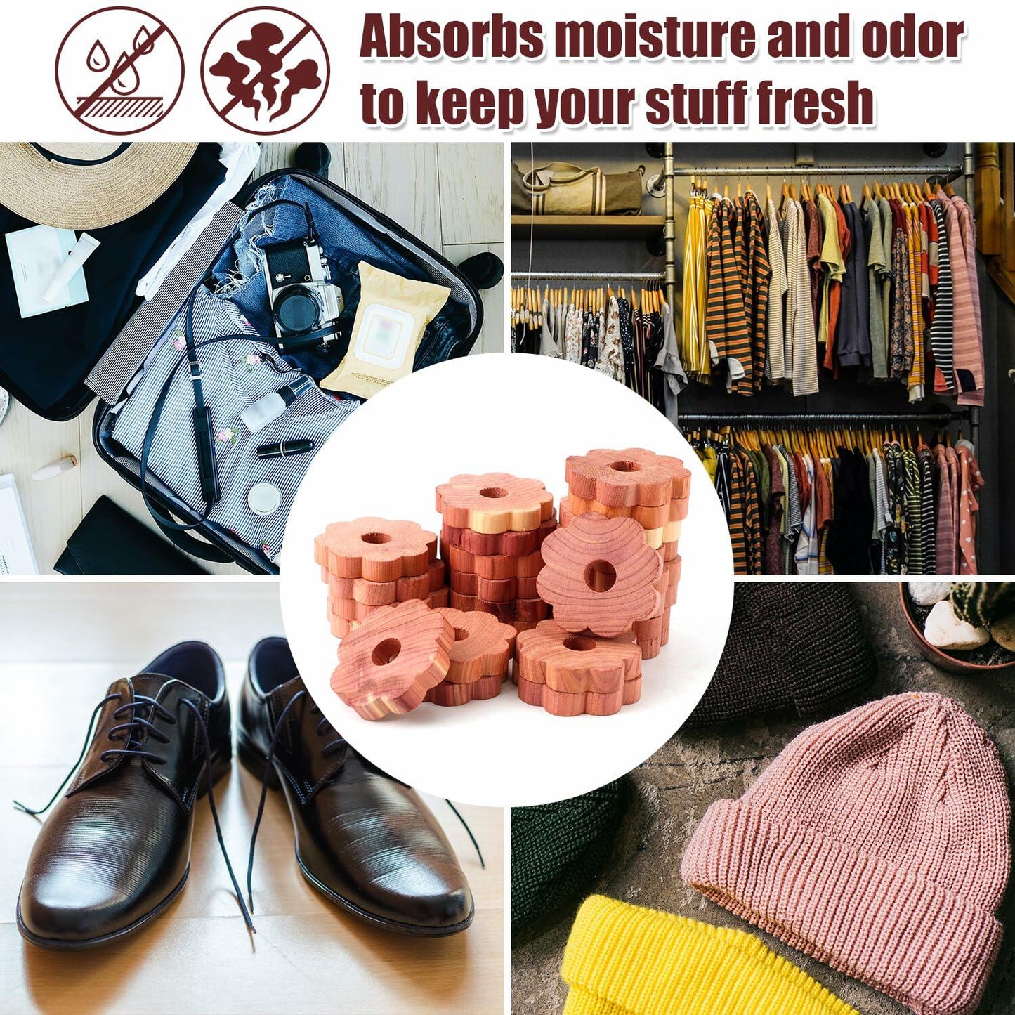 NQEUEPN Cedar Chips for Clothes Storage 24pcs 1.77x0.31in Wood Color