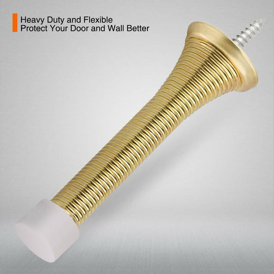 KOVOSCH 10 Pack Spring Door Stopper 3-1/4" Bright Brass Flexible Rubber Tips