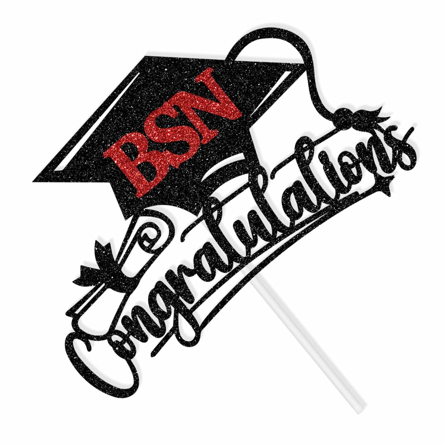 RLXPT Congratulations BSN Cake Topper Black Red Paper Nurse Grad 2025