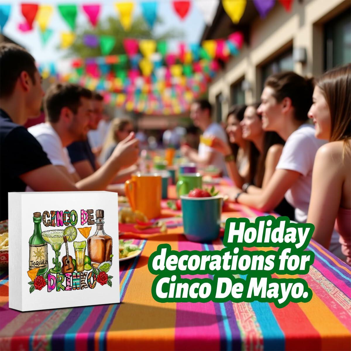 MIOOKISS Cinco De Mayo Rustic Mexican Wooden Box Sign 5x5 inch Cinco De Drinko