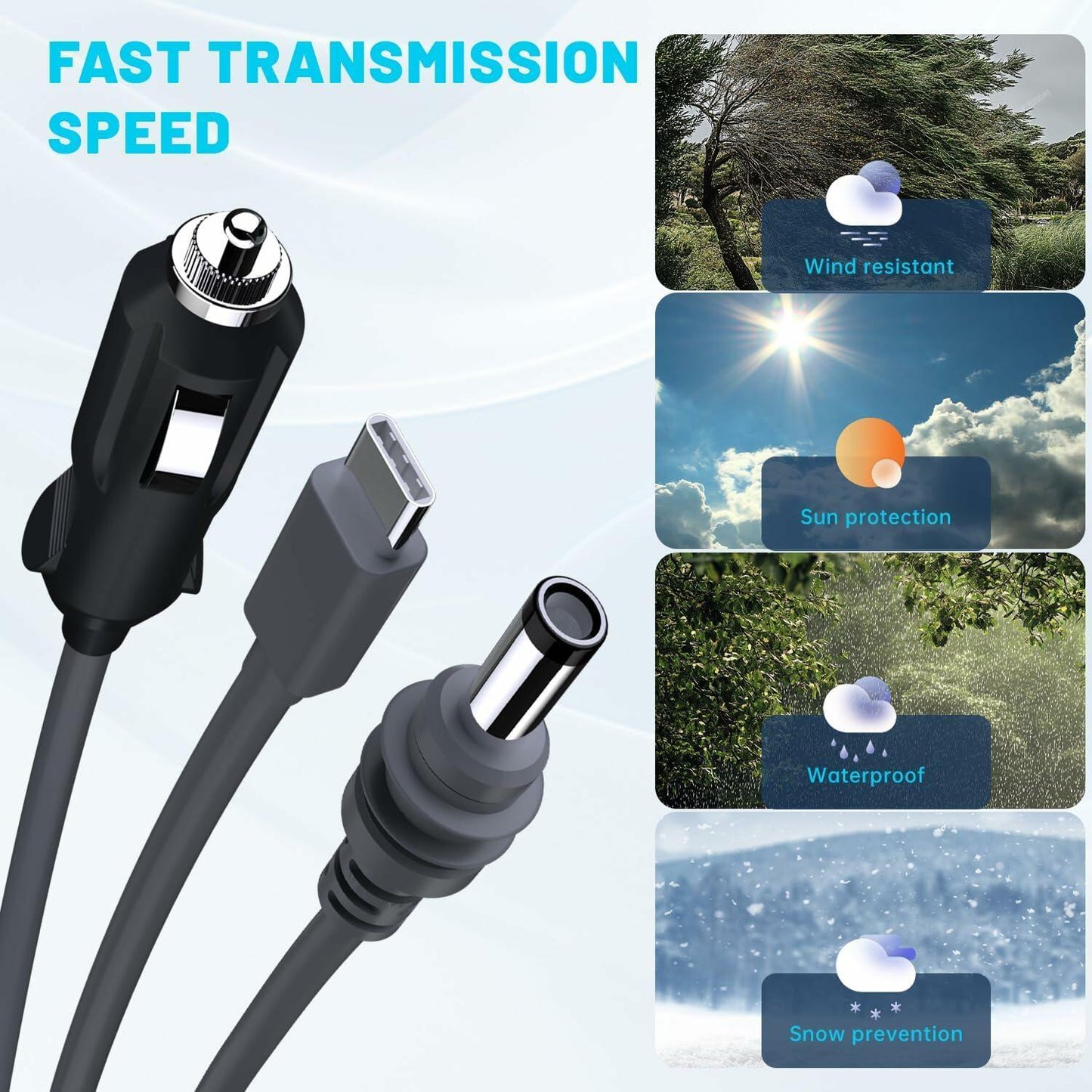 NURUBRM Starlink Mini 3-in-1 DC Power Cable 3M 10FT Waterproof Grey 12V