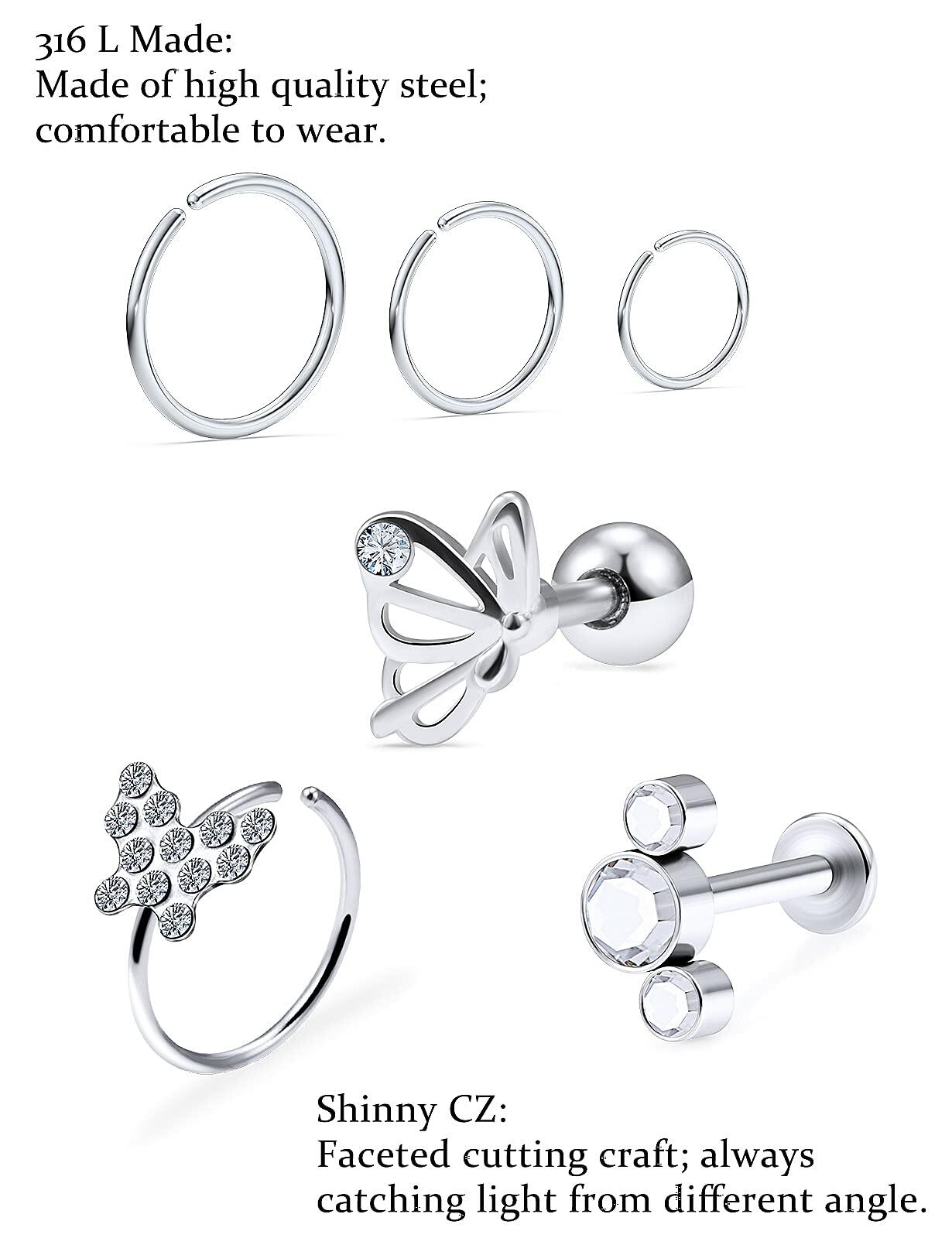 Oufksiyy 16G Surgical Steel Purple Rainbow Tragus Piercing Jewelry