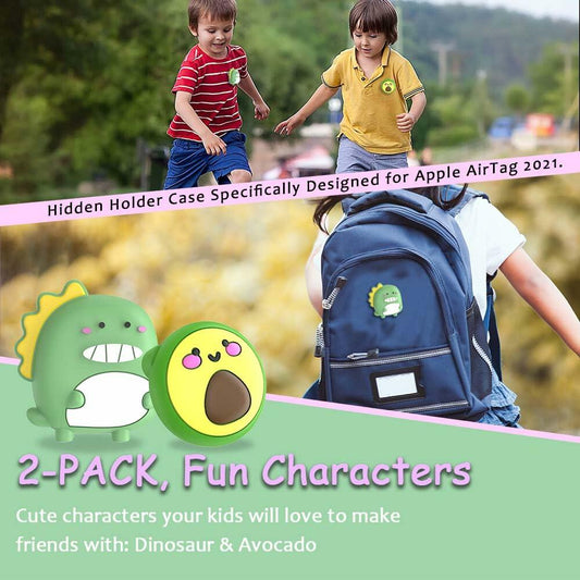 BIQIRE 2-Pack Airtag Pin Holder Kids Waterproof Case Avocado & Dinosaur