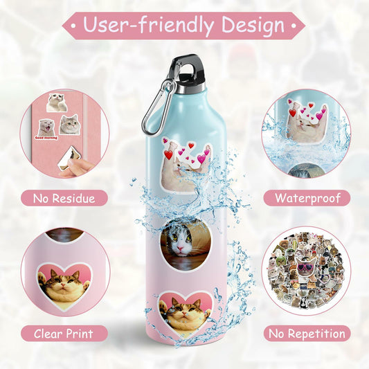 GizmoBox 100pcs Cute Cat Meme Stickers Waterproof Vinyl Decals for Laptop Kids