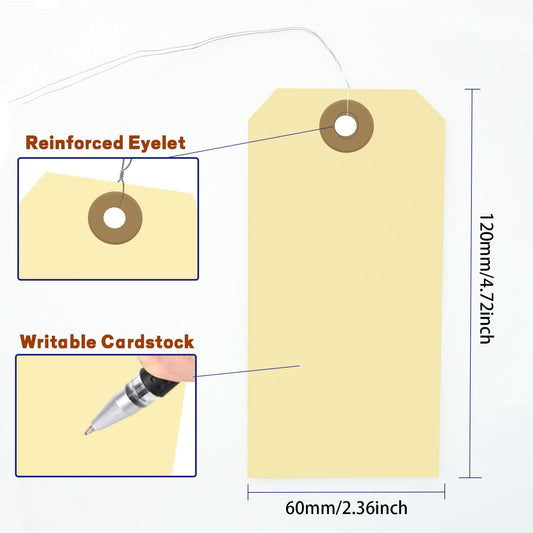 180 Blank Hang Tags 4.75x2.38in with Metal Wire Reinforced Hole for Jewelry